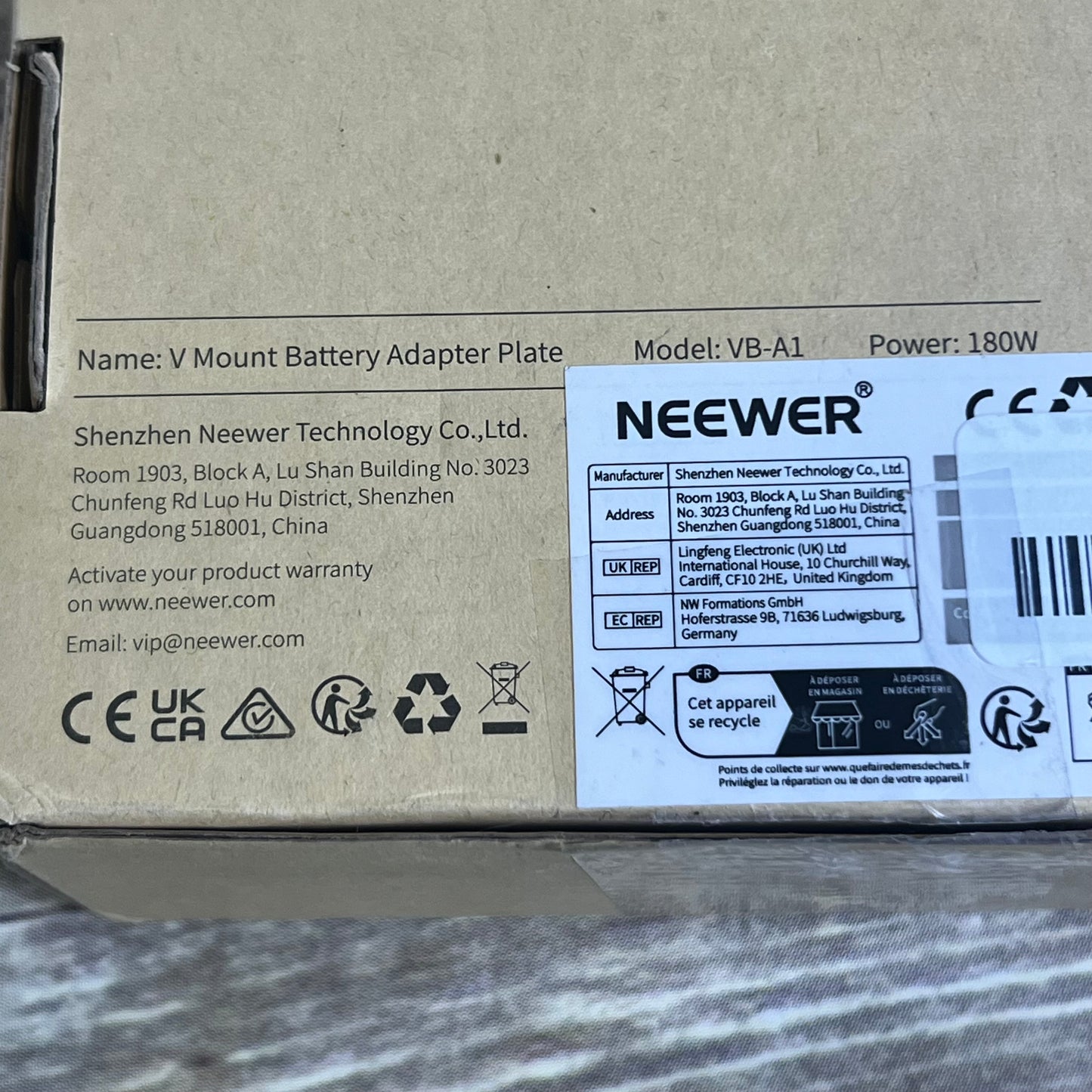 NIB New NEEWER VB-A1 V Mount Battery Adapter Plate 15mm Dual Rod Clamps SKU: 66603062