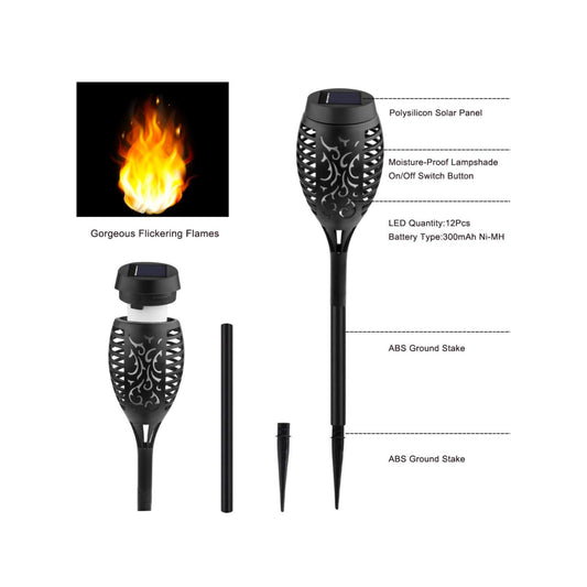 Solar-Powered Flickering Flame Torch Light For Outdoors