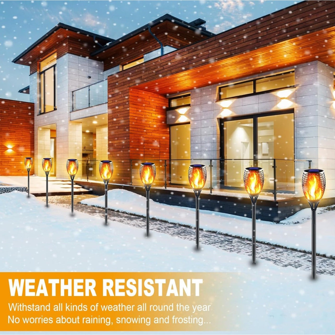 Solar-Powered Flickering Flame Torch Light For Outdoors