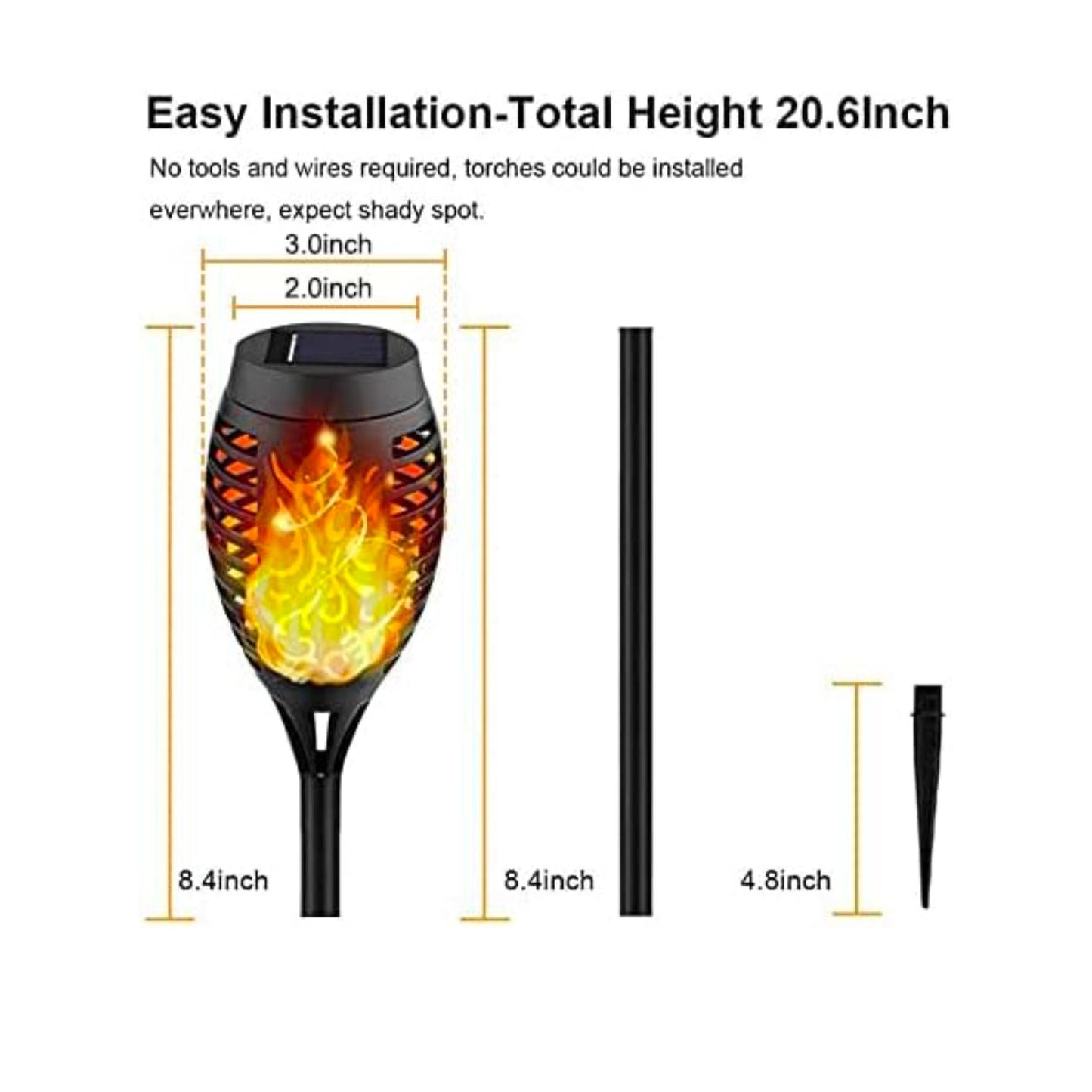 Solar-Powered Flickering Flame Torch Light For Outdoors
