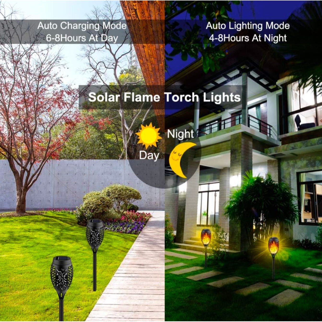 Solar-Powered Flickering Flame Torch Light For Outdoors