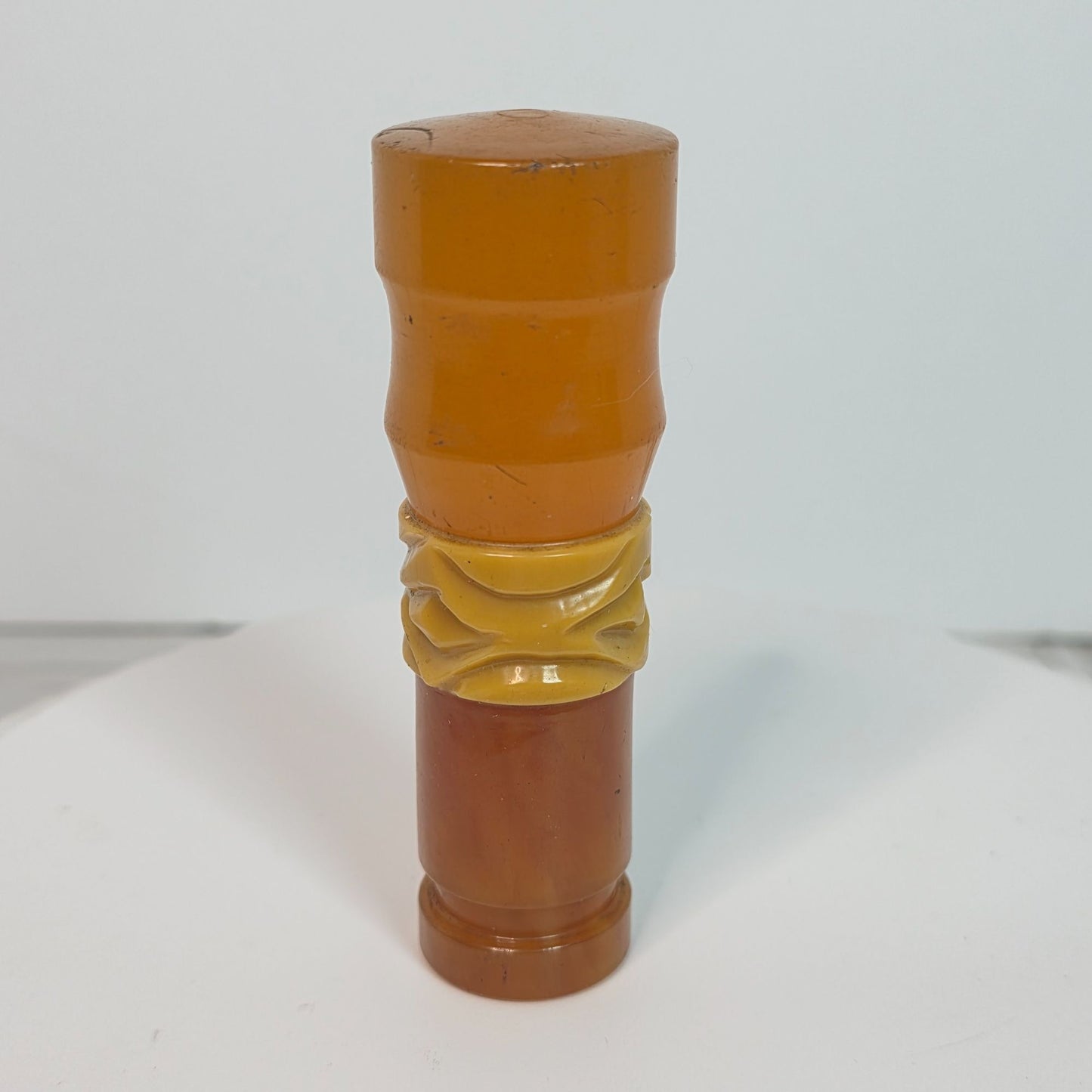 Vintage Amber & Yellow Bakelite Cane Or Umbrella Handle With Carved Detailing