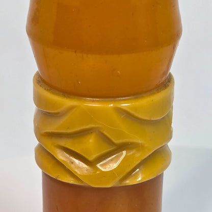 Vintage Amber & Yellow Bakelite Cane Or Umbrella Handle With Carved Detailing