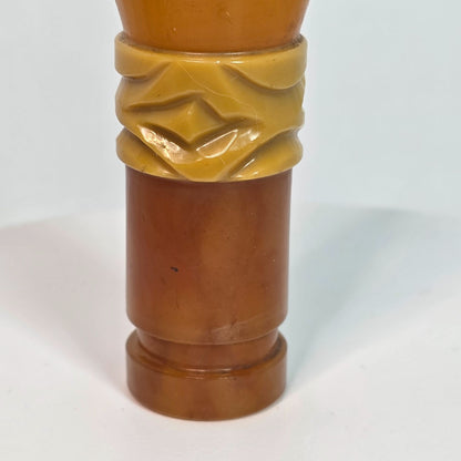 Vintage Amber & Yellow Bakelite Cane Or Umbrella Handle With Carved Detailing