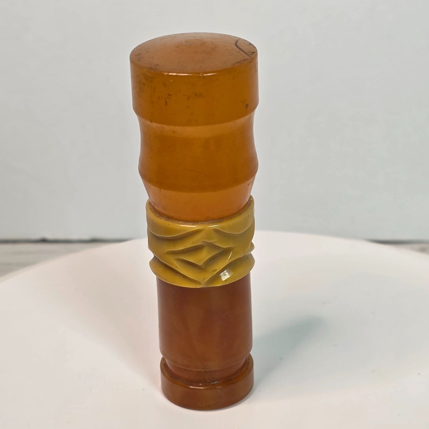 Vintage Amber & Yellow Bakelite Cane Or Umbrella Handle With Carved Detailing