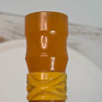 Vintage Amber & Yellow Bakelite Cane Or Umbrella Handle With Carved Detailing