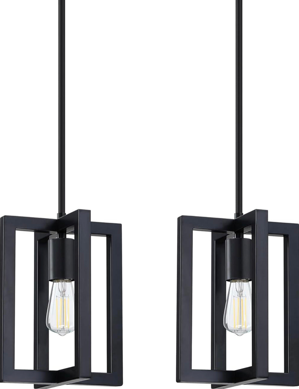 2 Pack 1 Light Hanging Industrial Kitchen Island Pendant Light Lantern Farmhouse Metal Cage