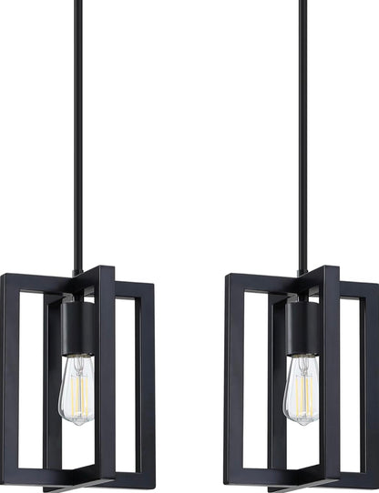 2 Pack 1 Light Hanging Industrial Kitchen Island Pendant Light Lantern Farmhouse Metal Cage