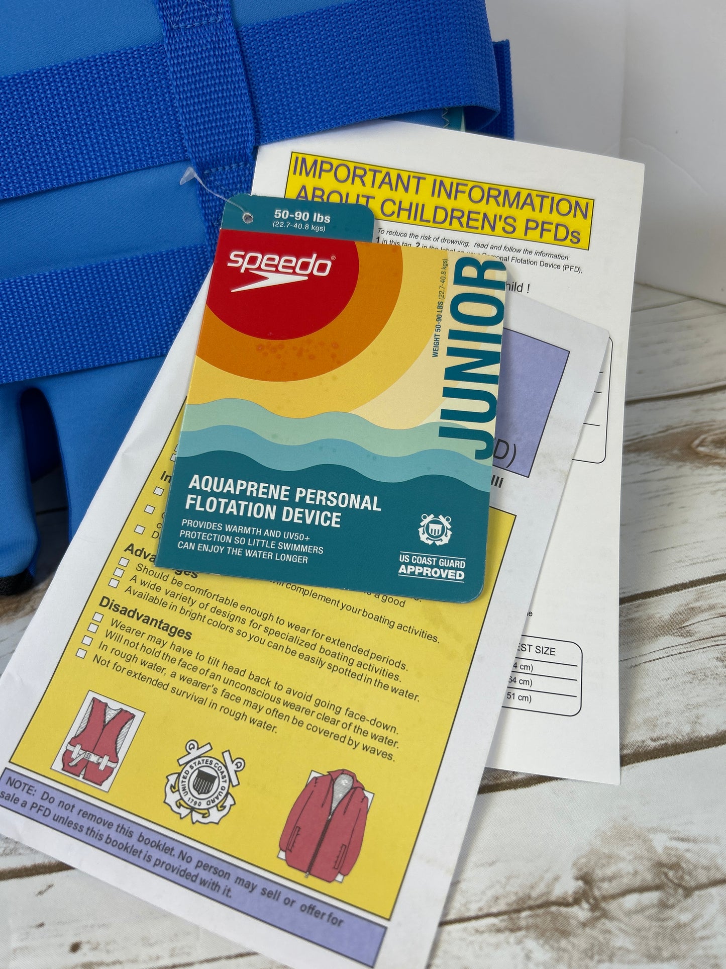 NWT New Speedo Youth PFD Life Jacket Vest Blue Sketch Stripe. 50-90 lbs