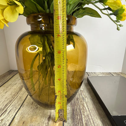 Artificial Yellow & White Floral Arrangement In Amber Glass Vase