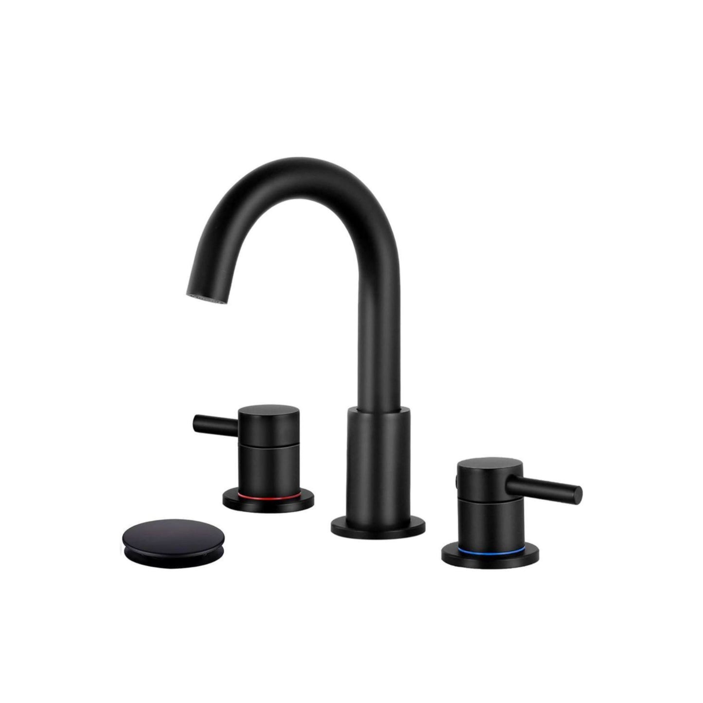8 In. Widespread 2-Handle Low Arc Bathroom Faucet With Pop Drain In Matte Black