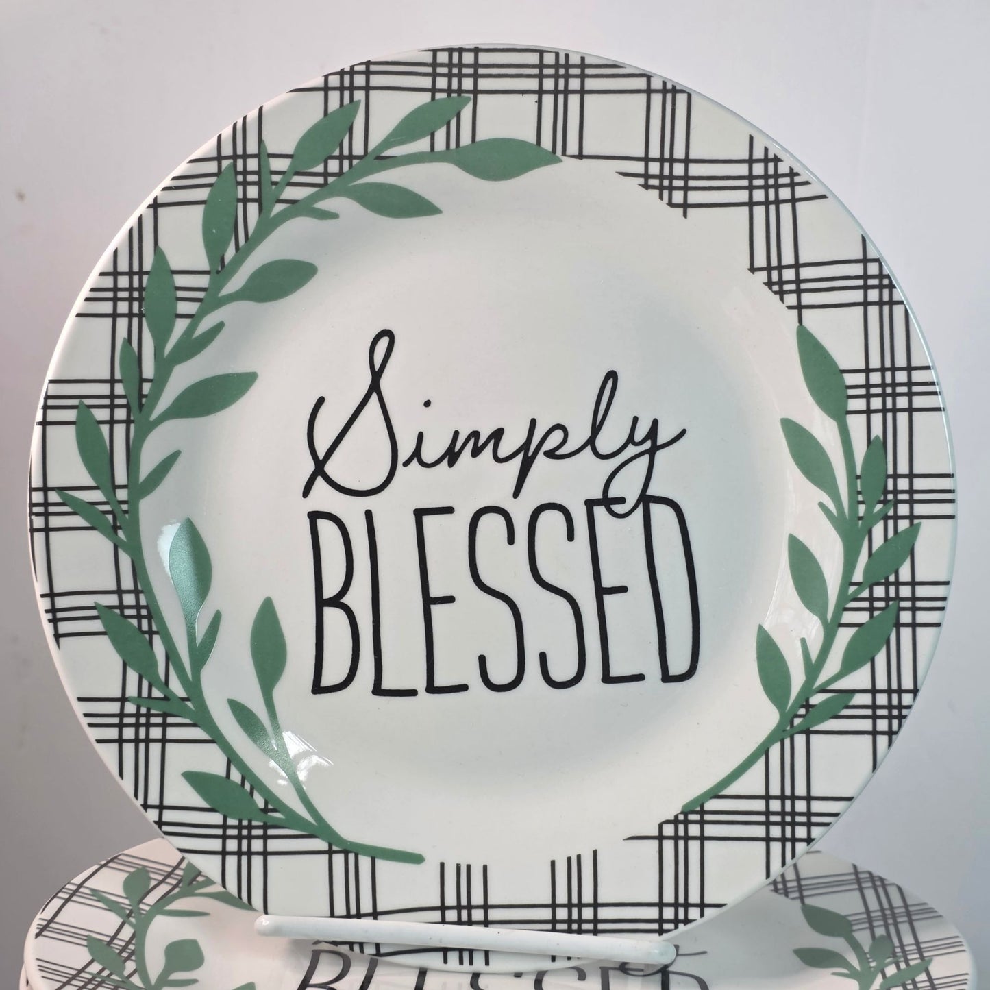 Royal Norfolk Simply Blessed Set of 3 Plates 8 Inch Plaid Laurel New
