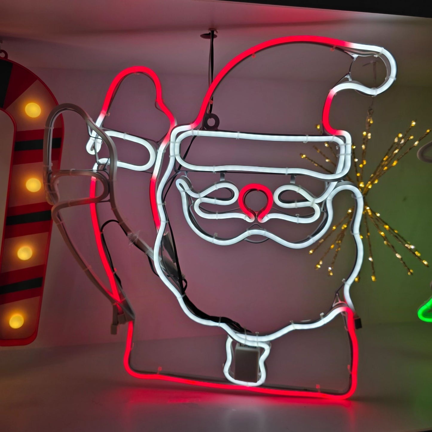 Holiday-Themed Neon Light Display Featuring Gingerbread Man Santa Candy Cane Tree & Star