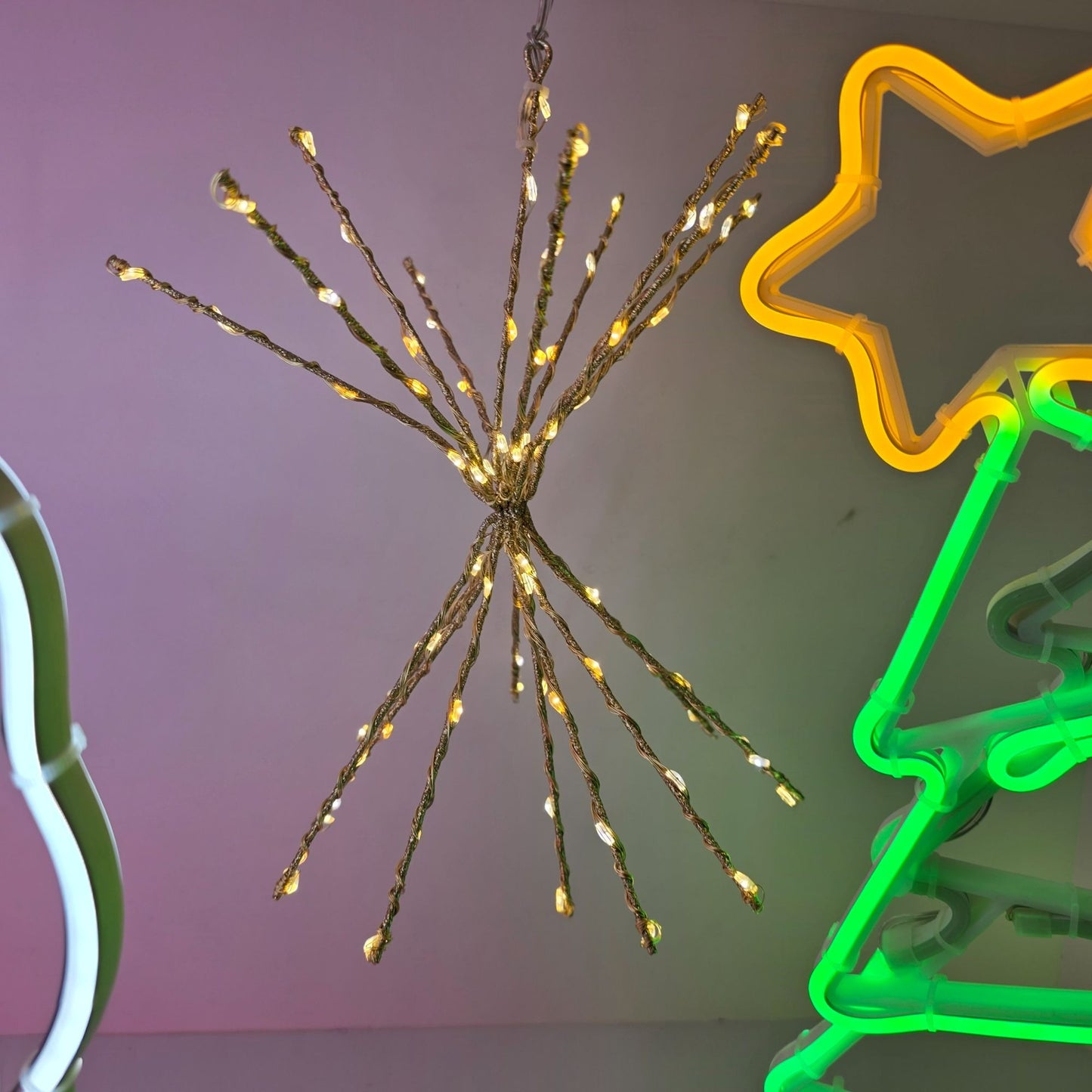 Holiday-Themed Neon Light Display Featuring Gingerbread Man Santa Candy Cane Tree & Star