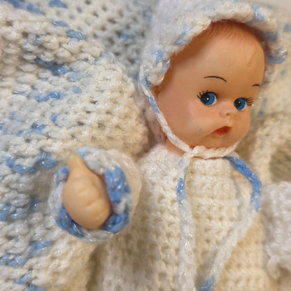 Vintage Handmade Baby Doll With Crochet Outfit & Blanket