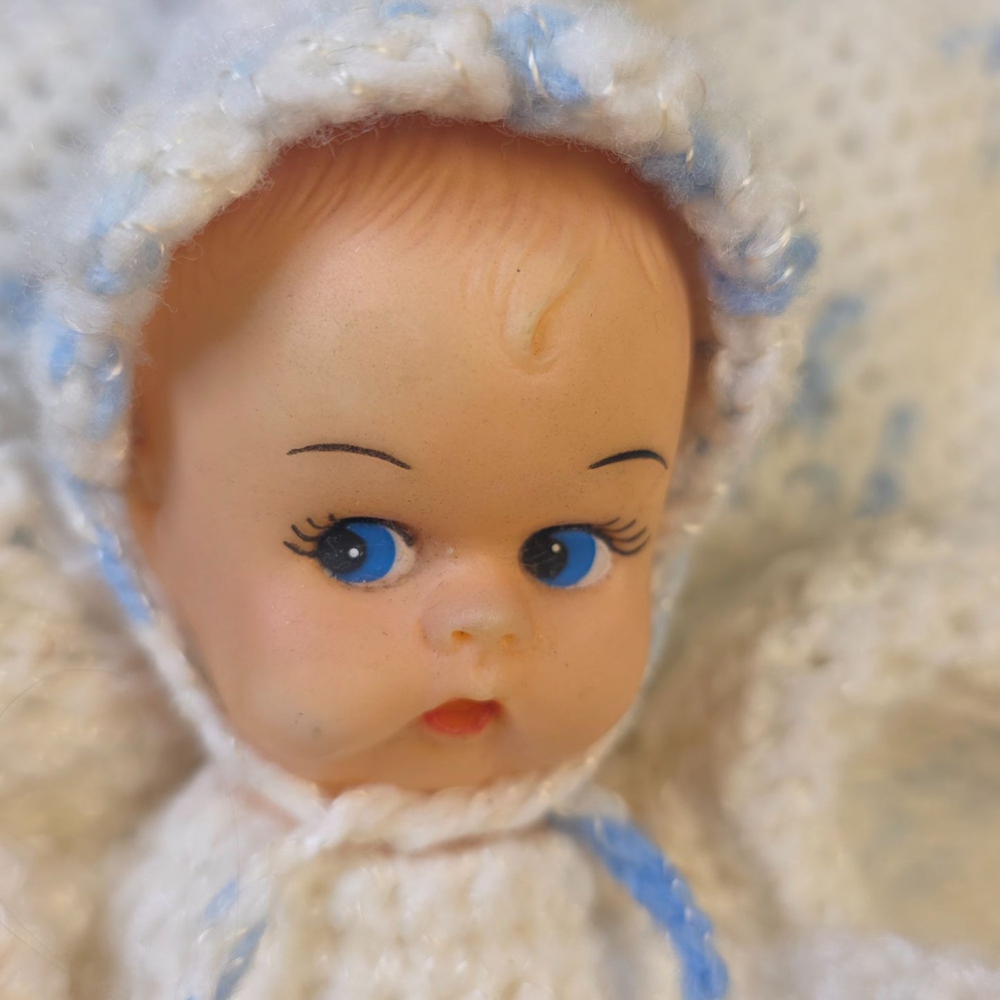 Vintage Handmade Baby Doll With Crochet Outfit & Blanket