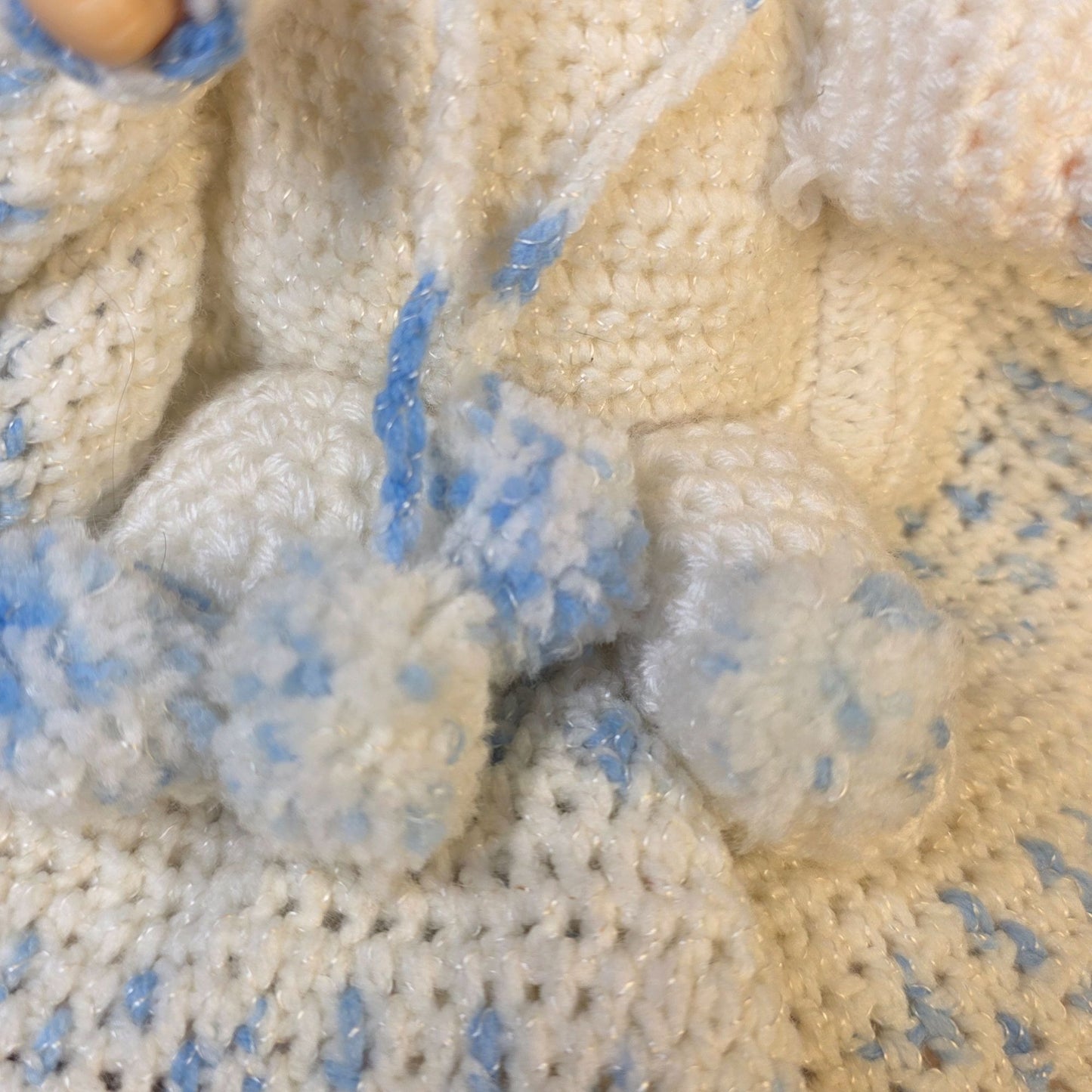 Vintage Handmade Baby Doll With Crochet Outfit & Blanket