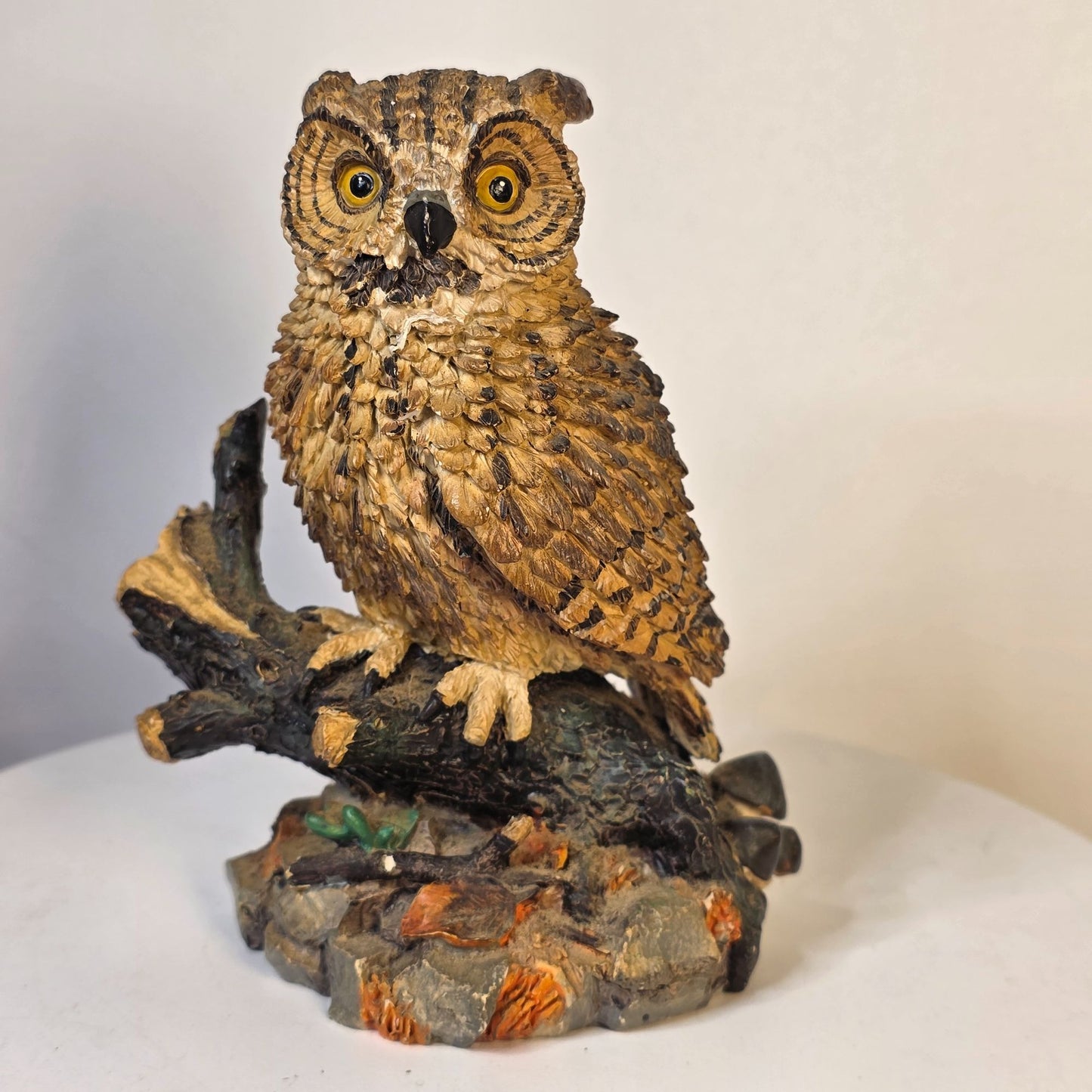 Great Horned Owl Figurine Wood Look American Wildlife Collection 5.5" Handcrafted Polyresin Sculpture