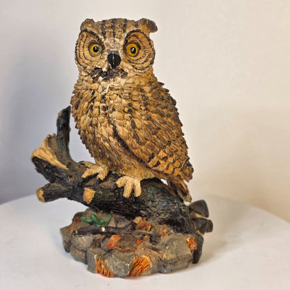 Great Horned Owl Figurine Wood Look American Wildlife Collection 5.5" Handcrafted Polyresin Sculpture