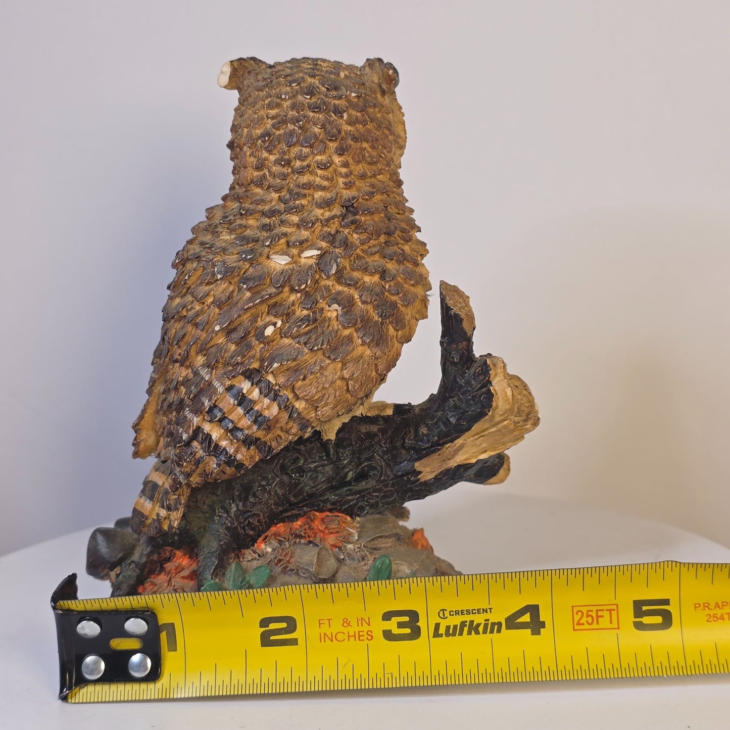 Great Horned Owl Figurine Wood Look American Wildlife Collection 5.5" Handcrafted Polyresin Sculpture