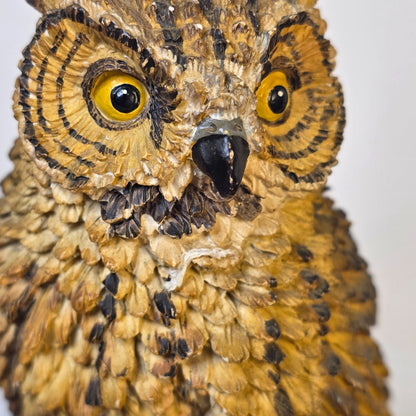Great Horned Owl Figurine Wood Look American Wildlife Collection 5.5" Handcrafted Polyresin Sculpture