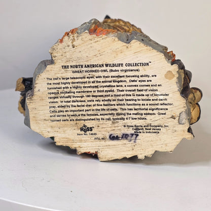 Great Horned Owl Figurine Wood Look American Wildlife Collection 5.5" Handcrafted Polyresin Sculpture