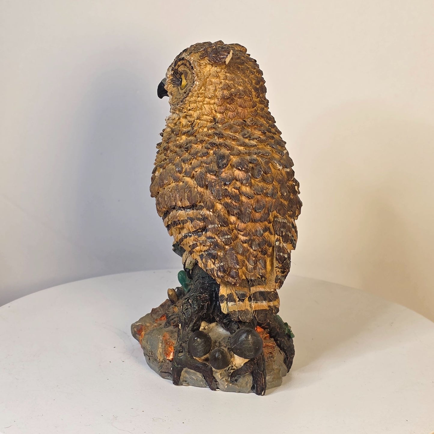 Great Horned Owl Figurine Wood Look American Wildlife Collection 5.5" Handcrafted Polyresin Sculpture