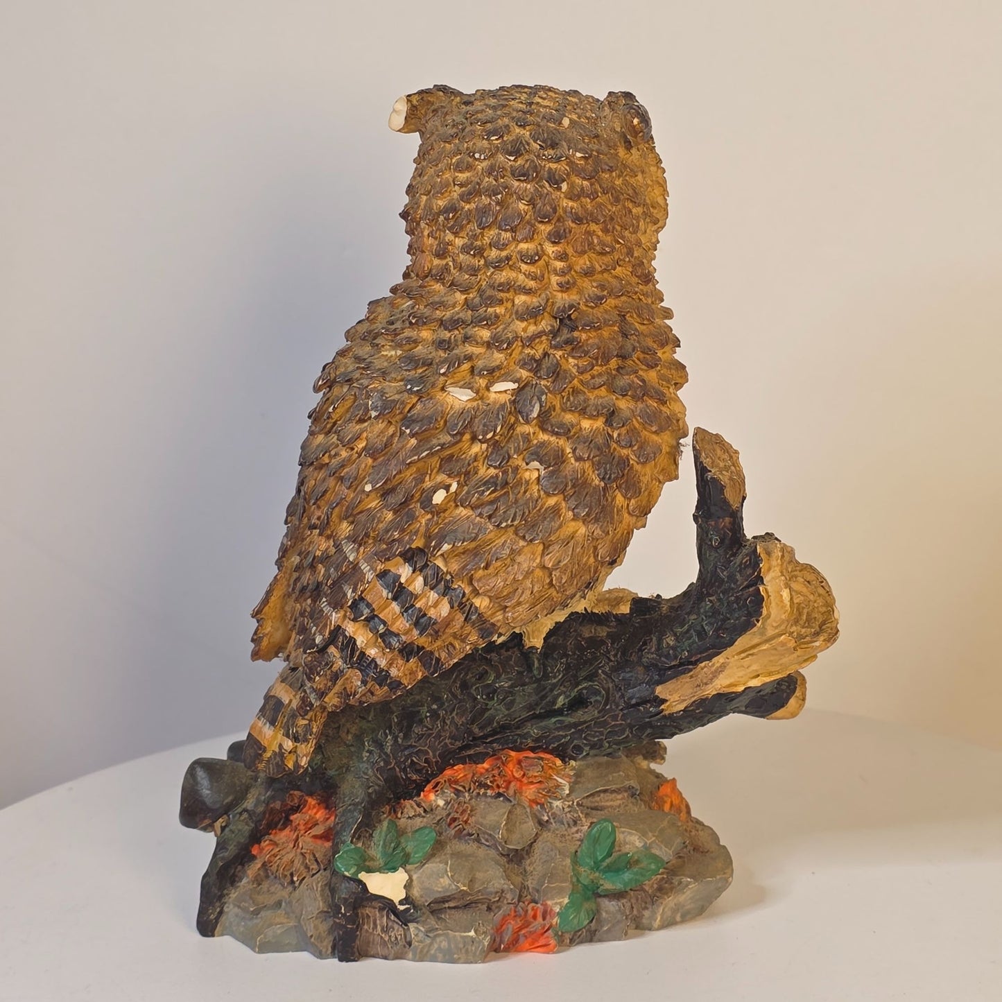 Great Horned Owl Figurine Wood Look American Wildlife Collection 5.5" Handcrafted Polyresin Sculpture