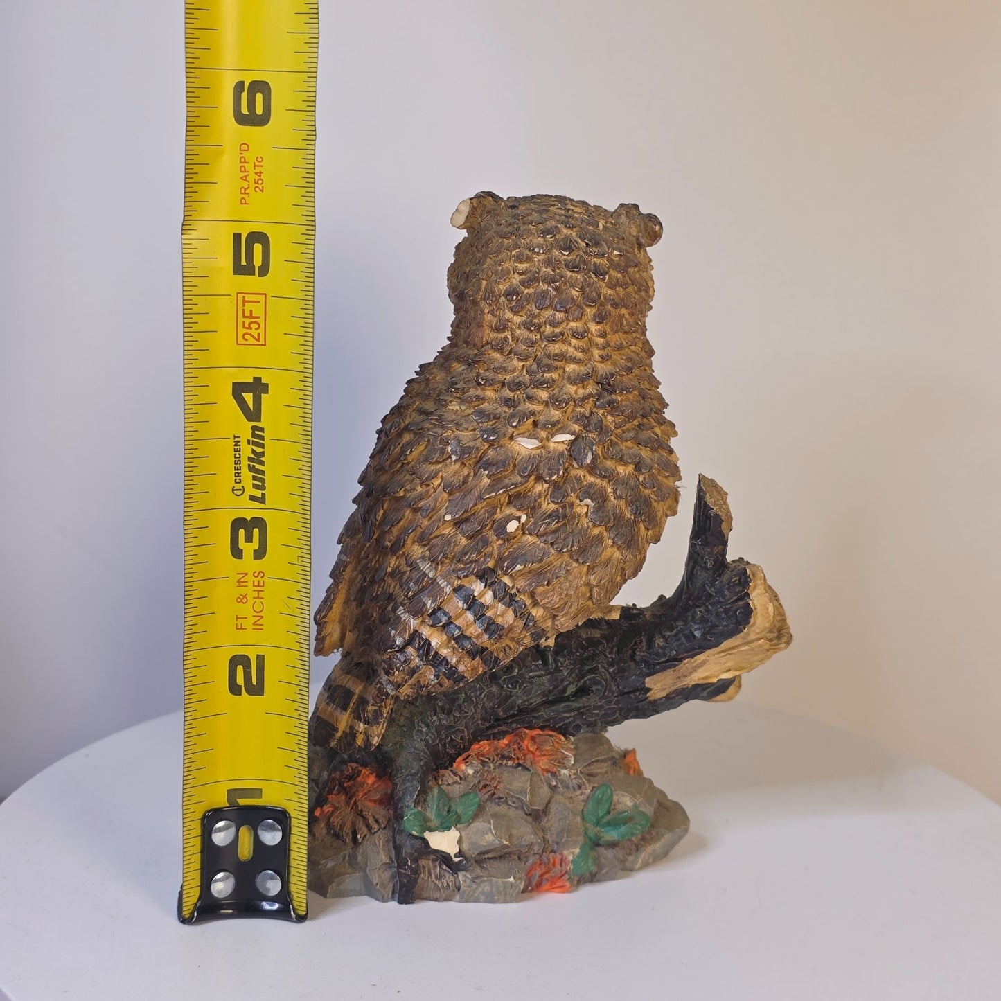 Great Horned Owl Figurine Wood Look American Wildlife Collection 5.5" Handcrafted Polyresin Sculpture