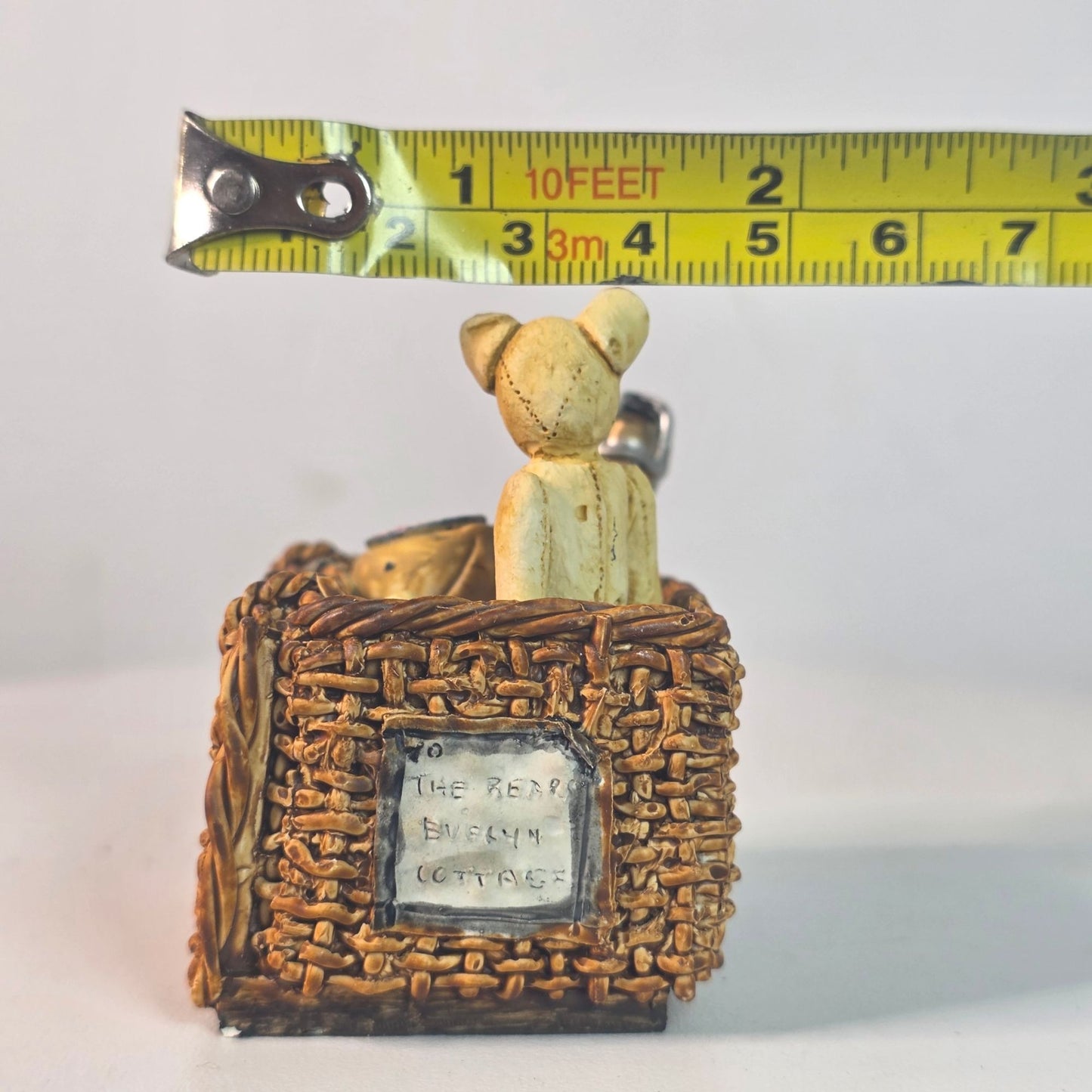 Vintage 1988 Teddy Bear Figurine In Wicker Basket With Champagne & Jam Hand-Painted Made In Scotland