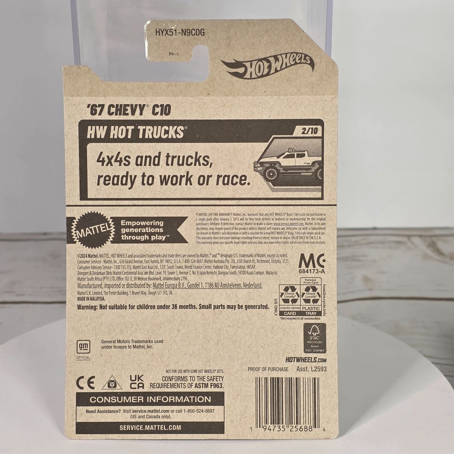 Hot Wheels 67 Chevy C10 Black & Gold 1:64 Scale Model Car NW Hot Trucks New In Box