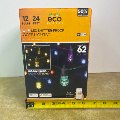 Eco Scapes Wi-Fi LED Shatterproof Cafe Lights 12 Bulbs 24 Feet 62 Colors