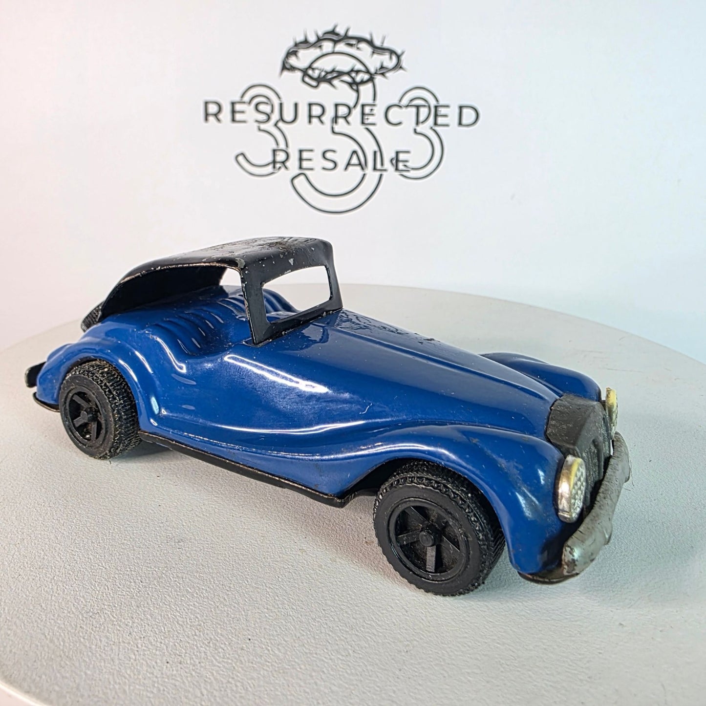 RARE VINTAGE Blue MG TF Tin Litho Friction Toy Car Roadster Japan 1950s Collector