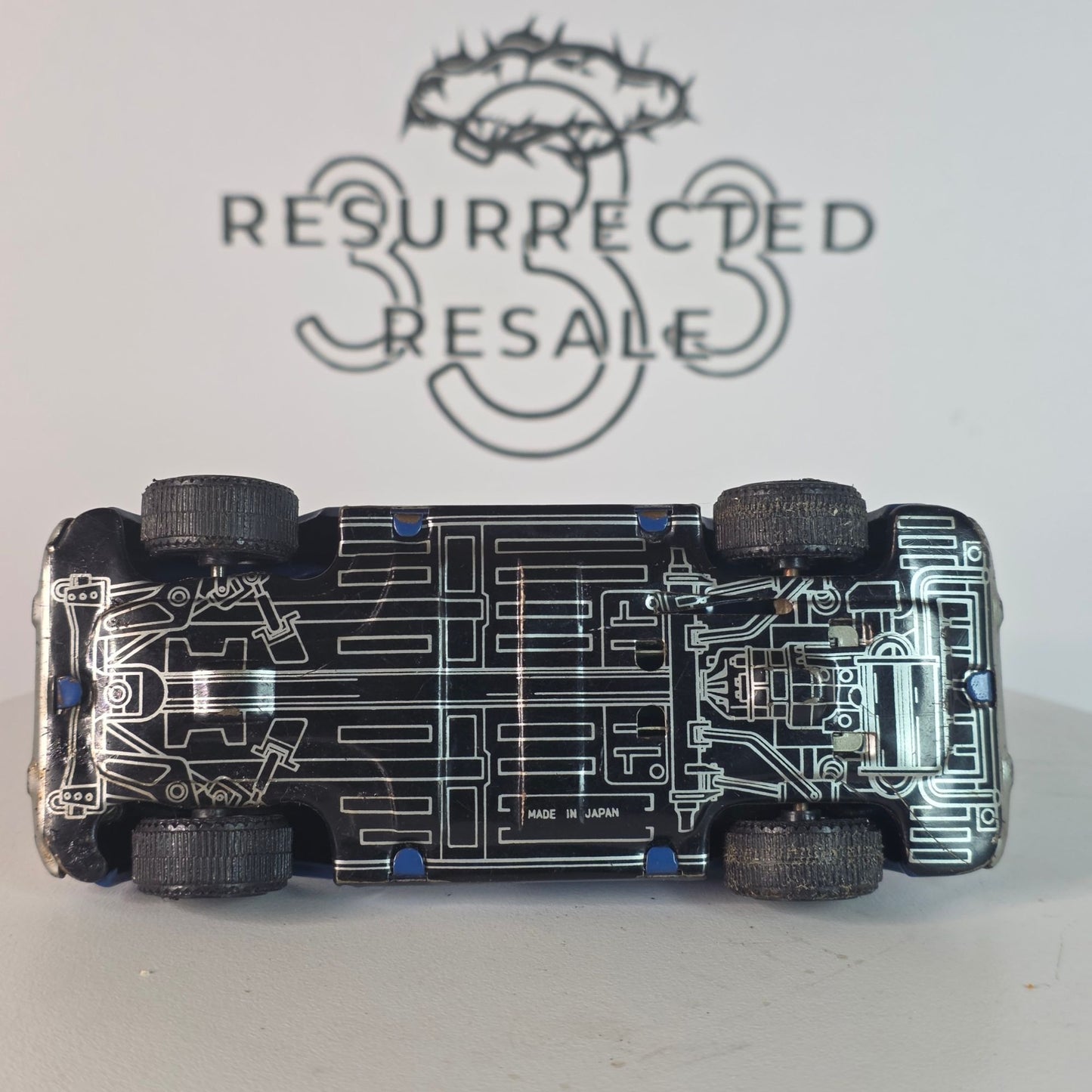 RARE VINTAGE Blue MG TF Tin Litho Friction Toy Car Roadster Japan 1950s Collector