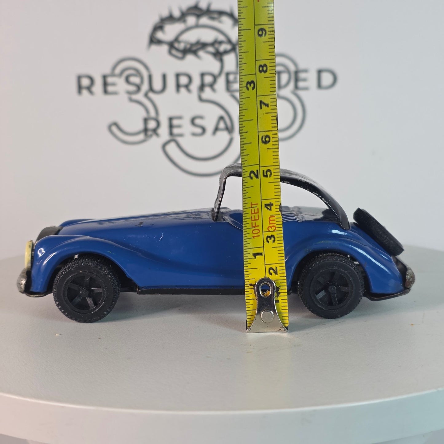 RARE VINTAGE Blue MG TF Tin Litho Friction Toy Car Roadster Japan 1950s Collector