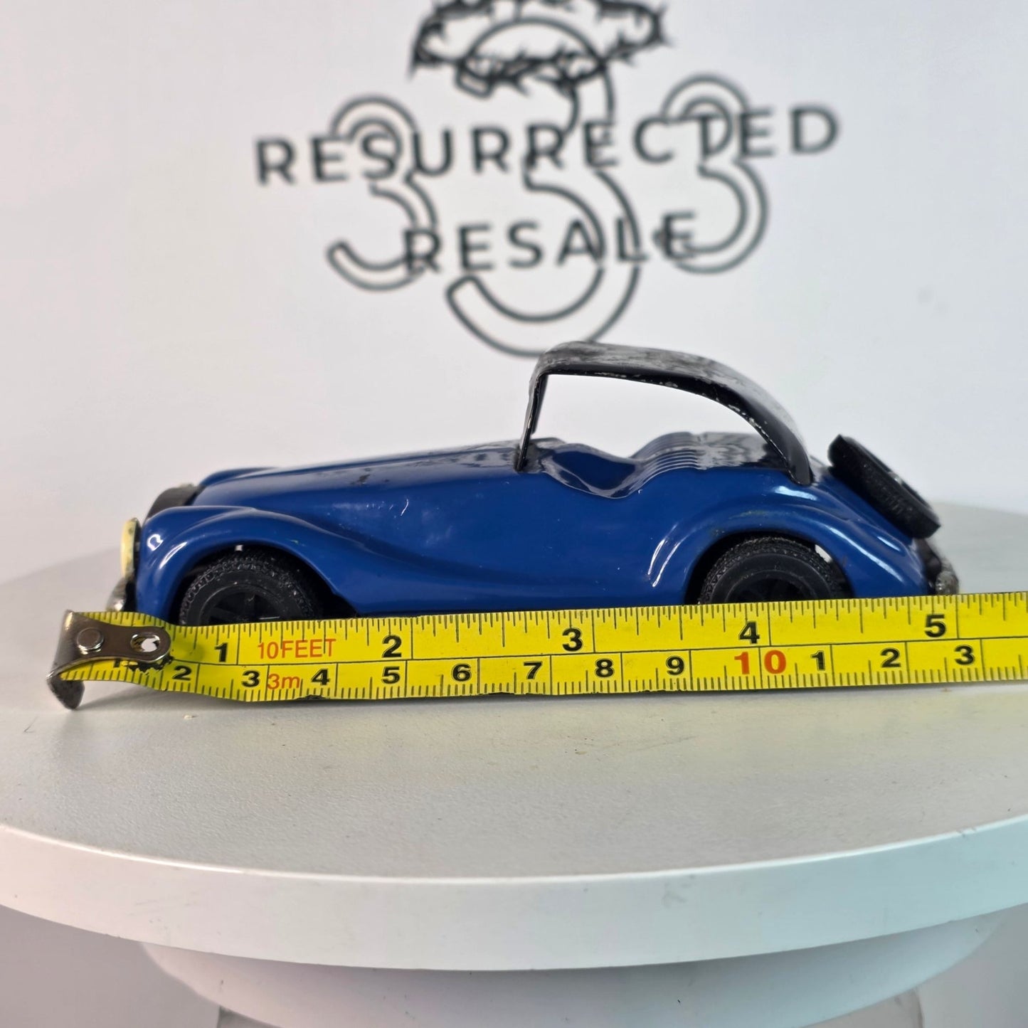 RARE VINTAGE Blue MG TF Tin Litho Friction Toy Car Roadster Japan 1950s Collector