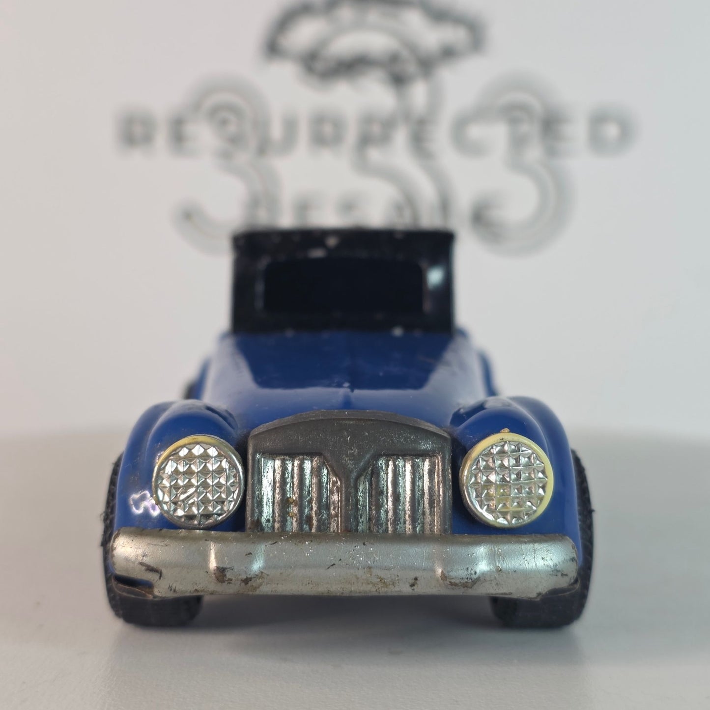 RARE VINTAGE Blue MG TF Tin Litho Friction Toy Car Roadster Japan 1950s Collector