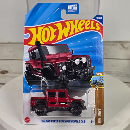 Hot Wheels 15 Land Rover Defender Double Cab Red Yokohama HW Dirt 179/250 1:64 Diecast Collectible Toy Car