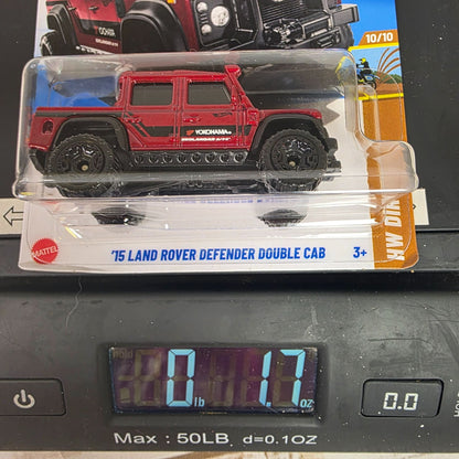 Hot Wheels 15 Land Rover Defender Double Cab Red Yokohama HW Dirt 179/250 1:64 Diecast Collectible Toy Car