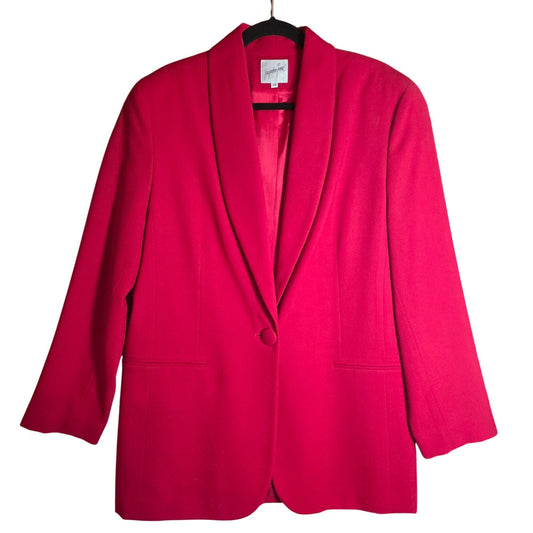 Vintage Jacqueline Ferrar Red Wool Blazer Size 12 Single-Button Womens Jacket Made In USA Dry Clean Only