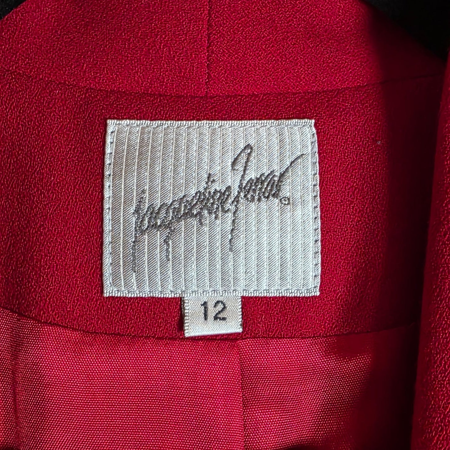 Vintage Jacqueline Ferrar Red Wool Blazer Size 12 Single-Button Womens Jacket Made In USA Dry Clean Only