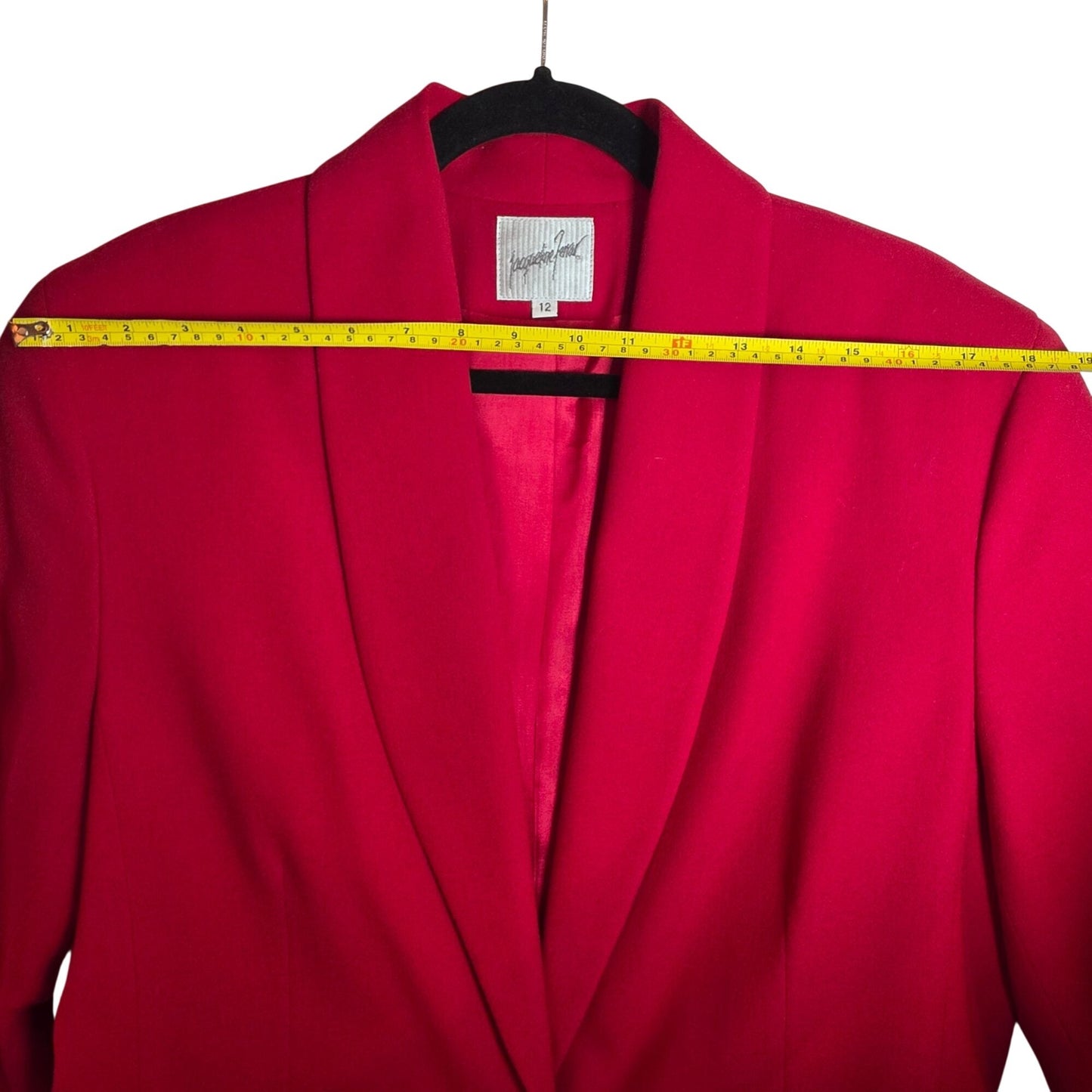 Vintage Jacqueline Ferrar Red Wool Blazer Size 12 Single-Button Womens Jacket Made In USA Dry Clean Only