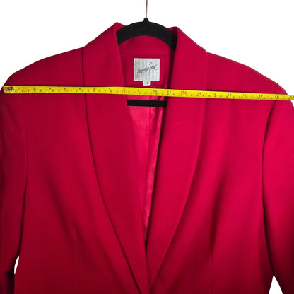 Vintage Jacqueline Ferrar Red Wool Blazer Size 12 Single-Button Womens Jacket Made In USA Dry Clean Only