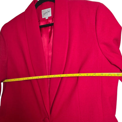 Vintage Jacqueline Ferrar Red Wool Blazer Size 12 Single-Button Womens Jacket Made In USA Dry Clean Only