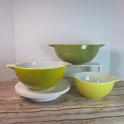 Pyrex Verde Green Cinderella Nesting Glass Bowls Set Of 3