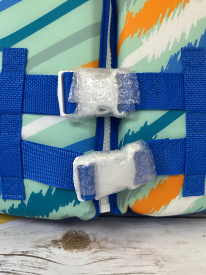 NWT New Speedo Youth PFD Life Jacket Vest Blue Sketch Stripe. 50-90 lbs