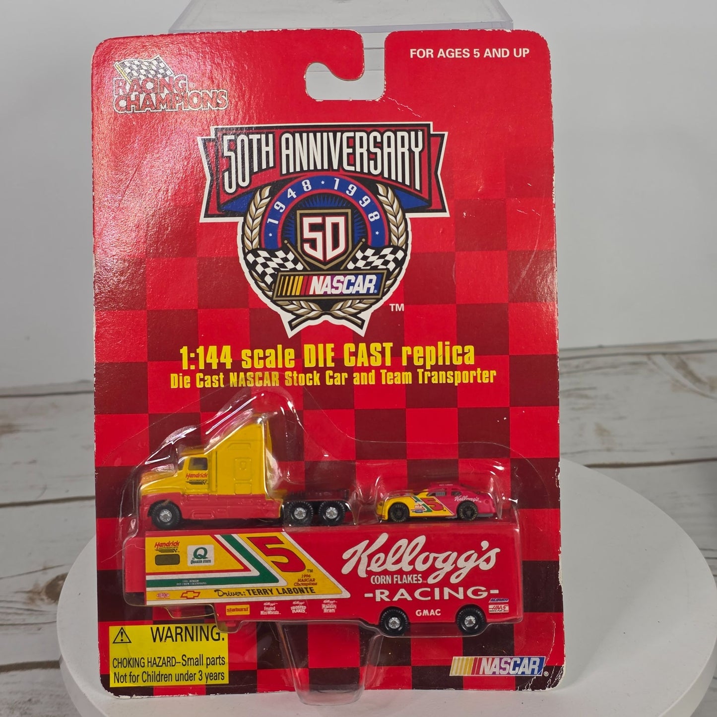 NASCAR 50th Anniversary Die Cast Replica 1:144 Scale Stock Car & Team Transporter - Kelloggs Racing Truck & Car Set