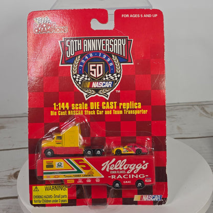 NASCAR 50th Anniversary Die Cast Replica 1:144 Scale Stock Car & Team Transporter - Kelloggs Racing Truck & Car Set