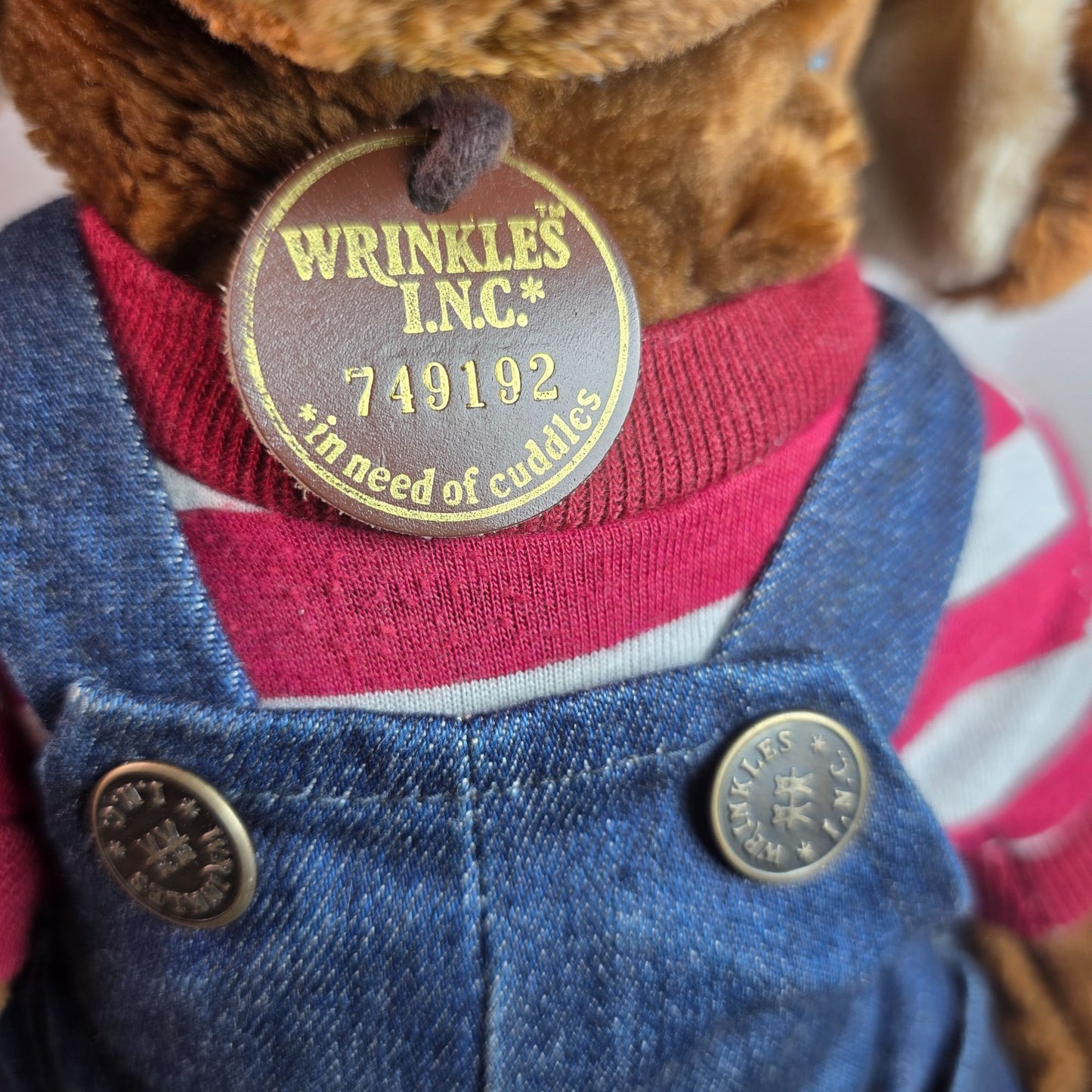 Wrinkles Inc. Heritage Collection Plush Dog With Denim Overalls