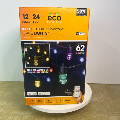 Eco Scapes Wi-Fi LED Shatterproof Cafe Lights 12 Bulbs 24 Feet 62 Colors